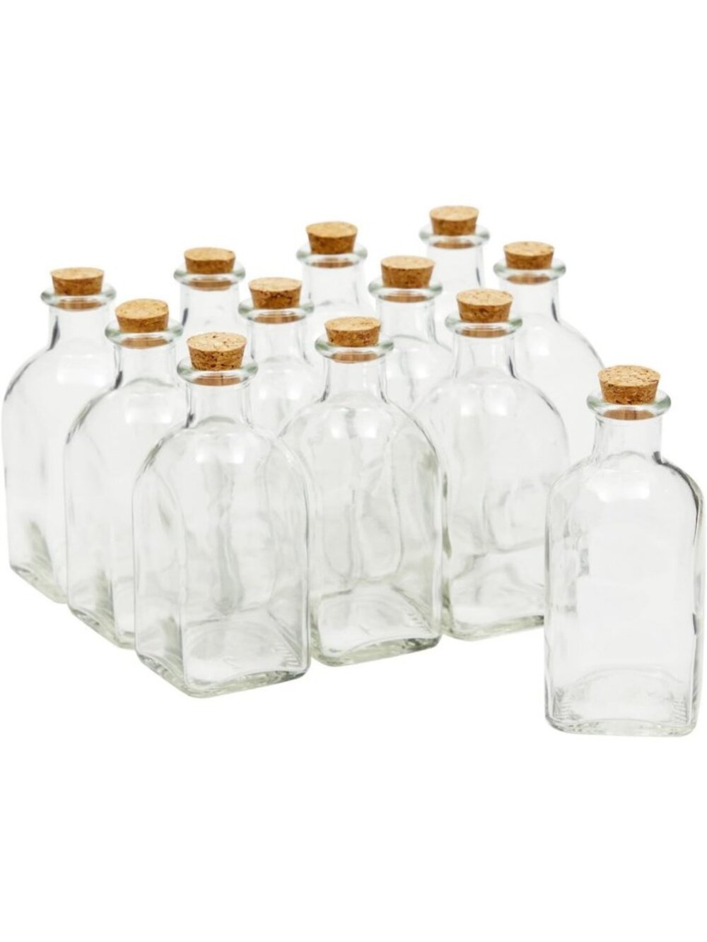 12-Pack Mini Glass Bottles with Cork Lids - Vintage Square 4 oz Decor & Favors